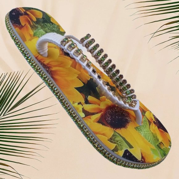 Women's Luxury Flip Flops Yellow Flowes crystals and rhinestones, all occasions. - Picture 13 of 17